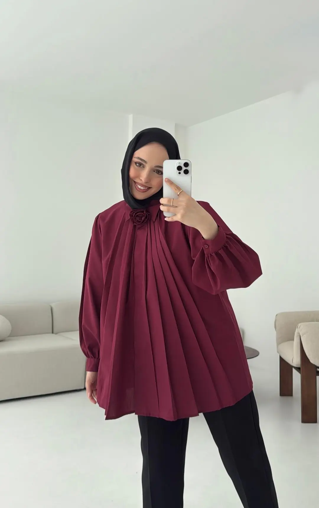 Pile Detay Gömlek Bordo