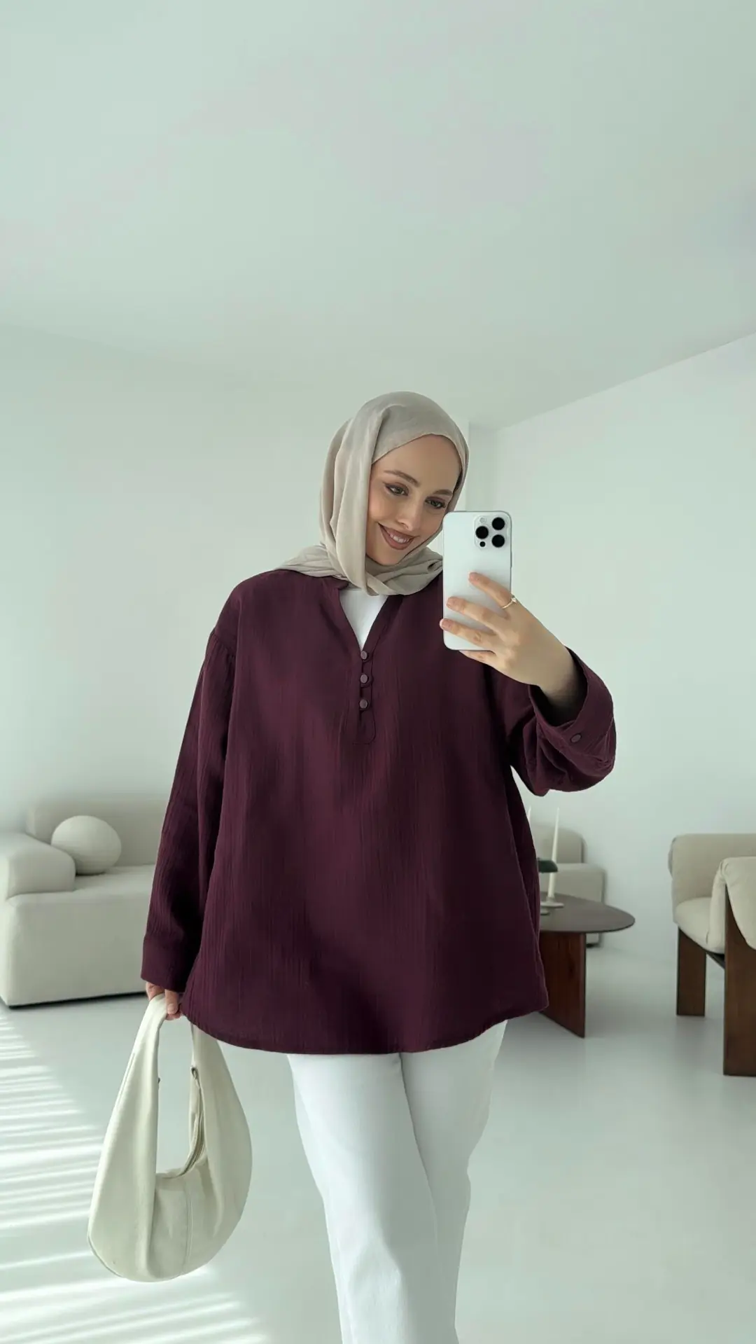 Müslin Düğmeli Gömlek Bordo
