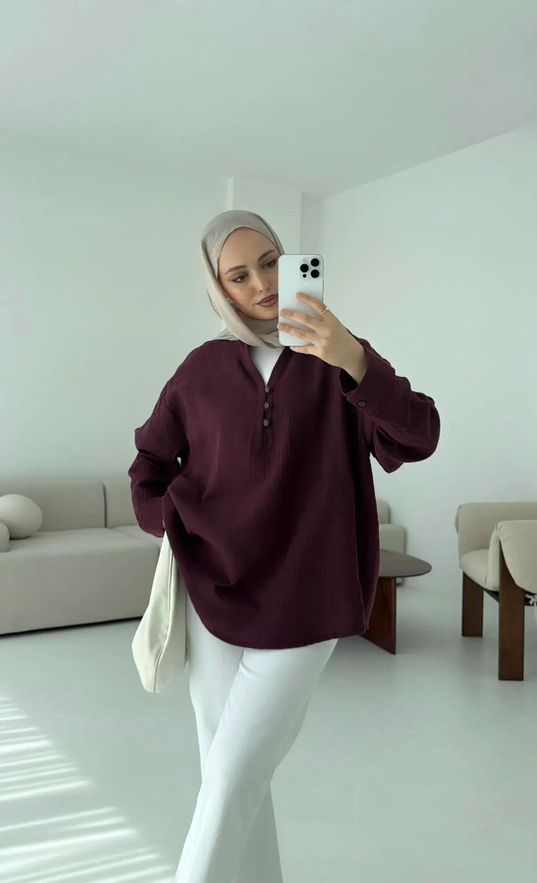 Müslin Düğmeli Gömlek Bordo
