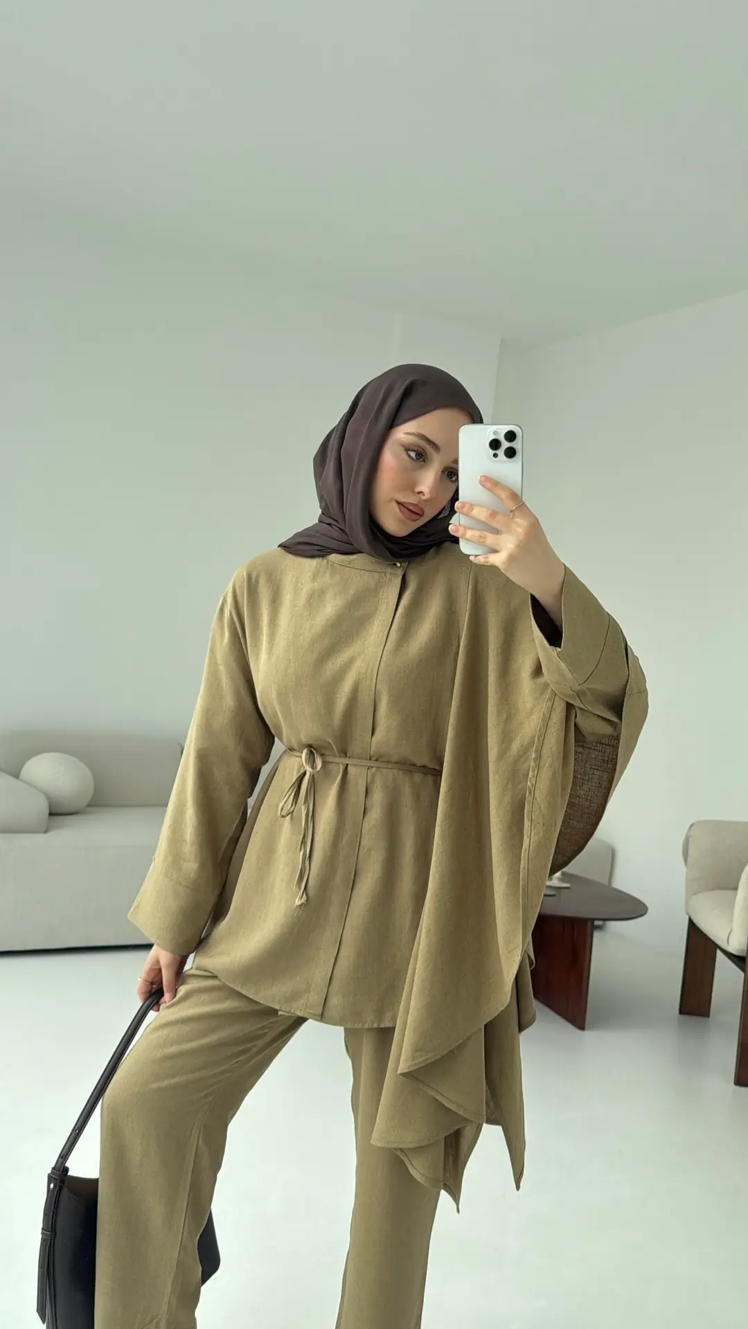 Volanlı Kimono Takım Olive
