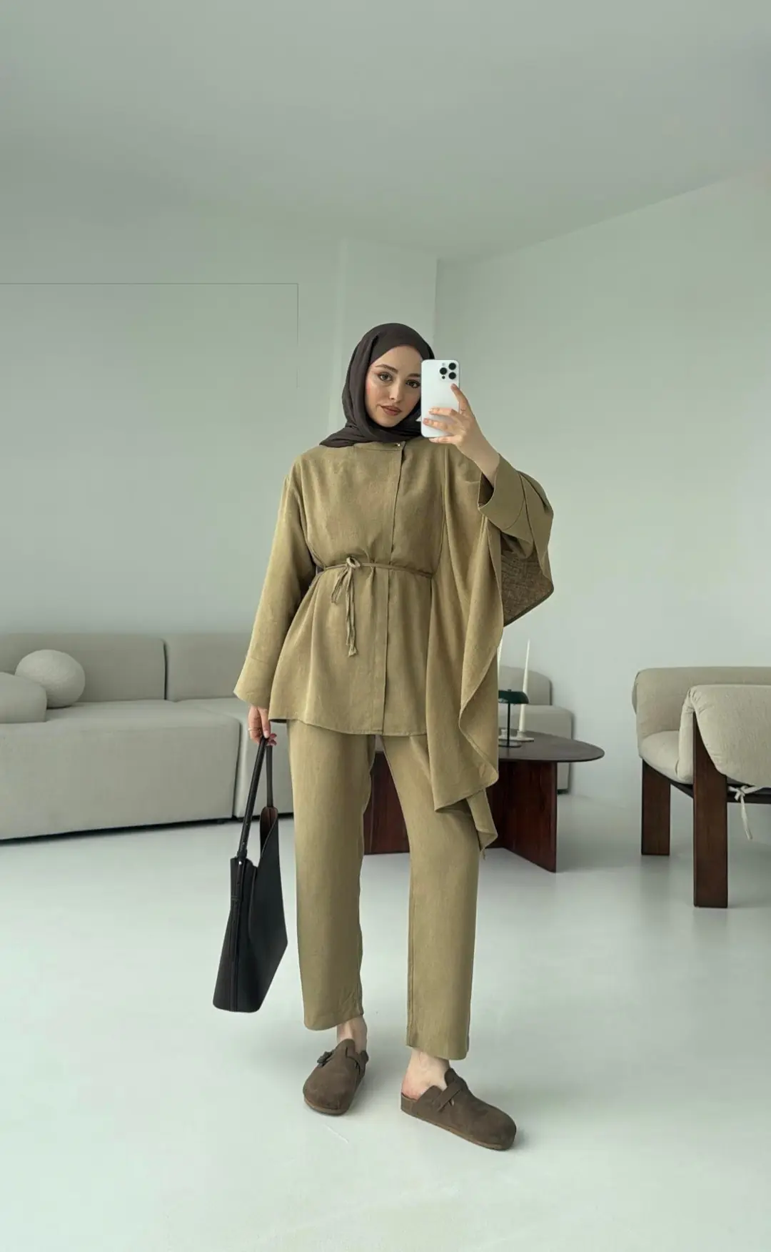 Volanlı Kimono Takım Olive