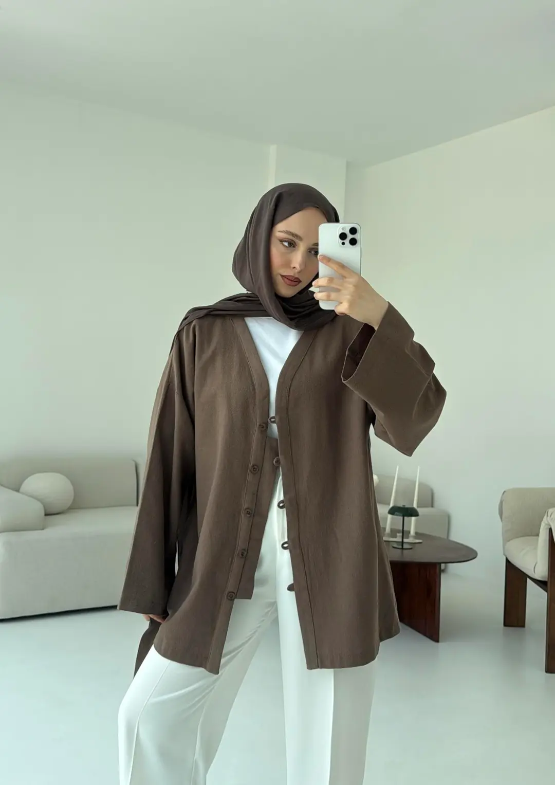 Linen Düğmeli Kimono Kahve