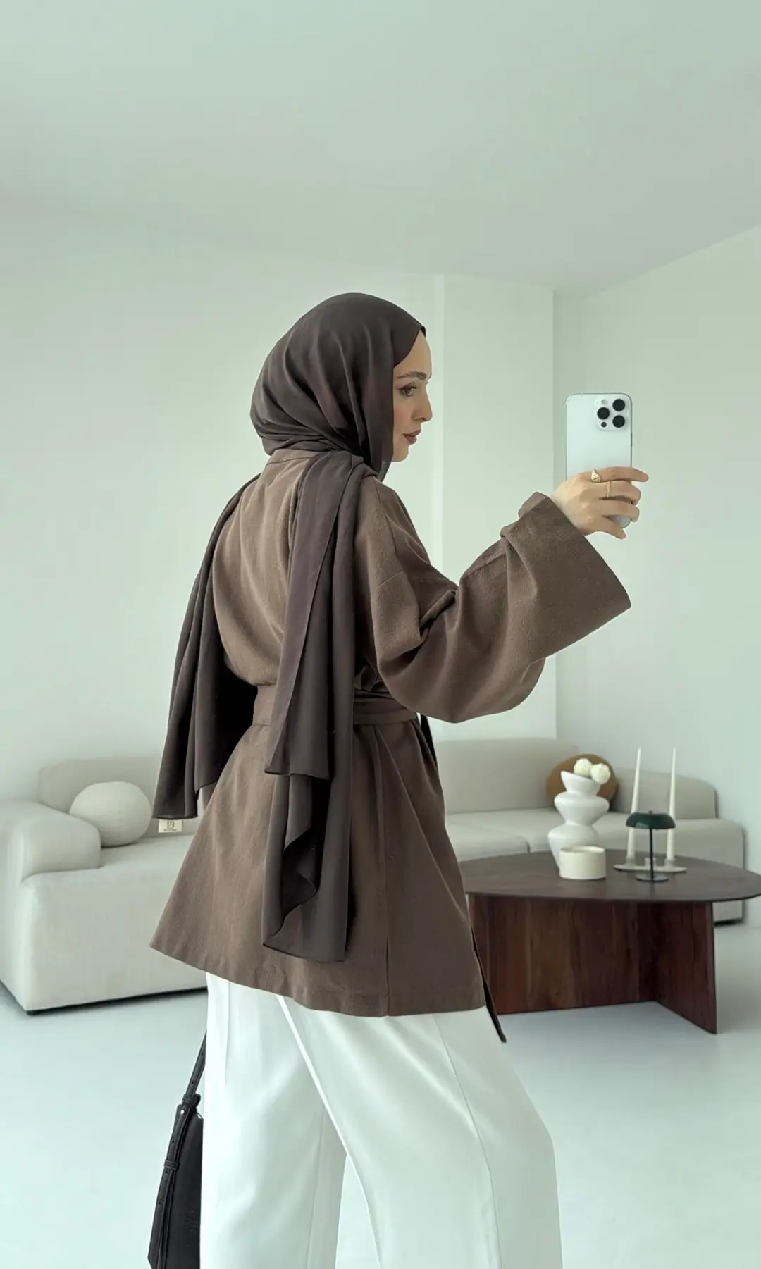 Linen Düğmeli Kimono Kahve