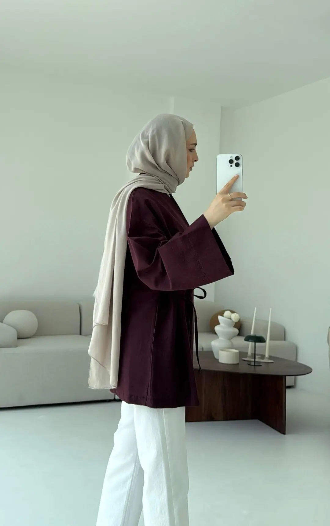 Pamuk Keten Yandan Bağlamalı Kimono Bordo