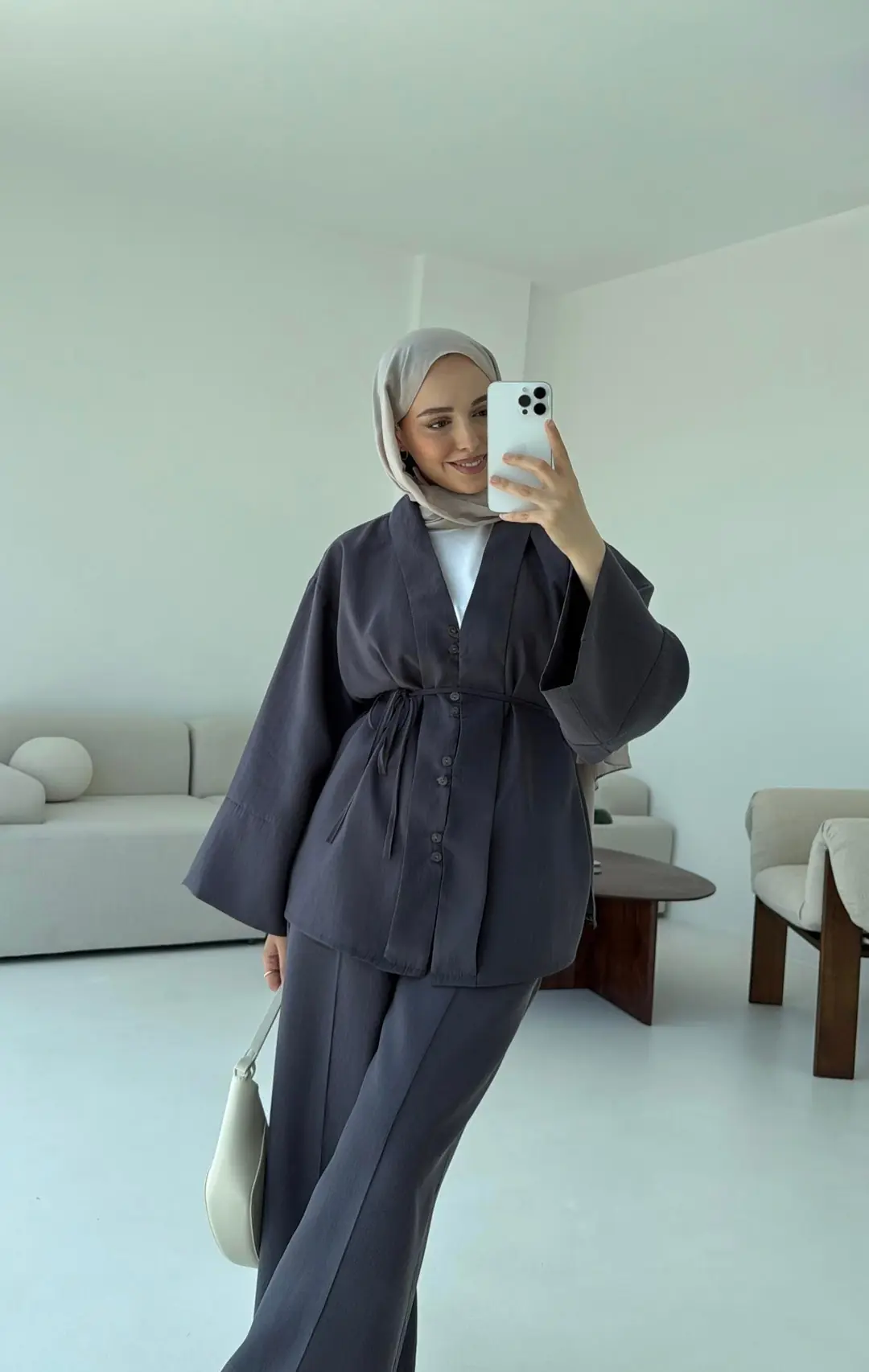 Şal Yaka Düğmeli Takım Antrasit