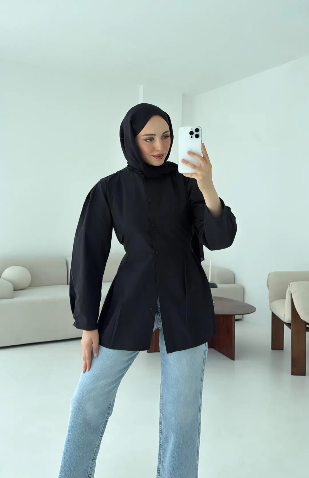 Belden Oturtmalı Gömlek Siyah
