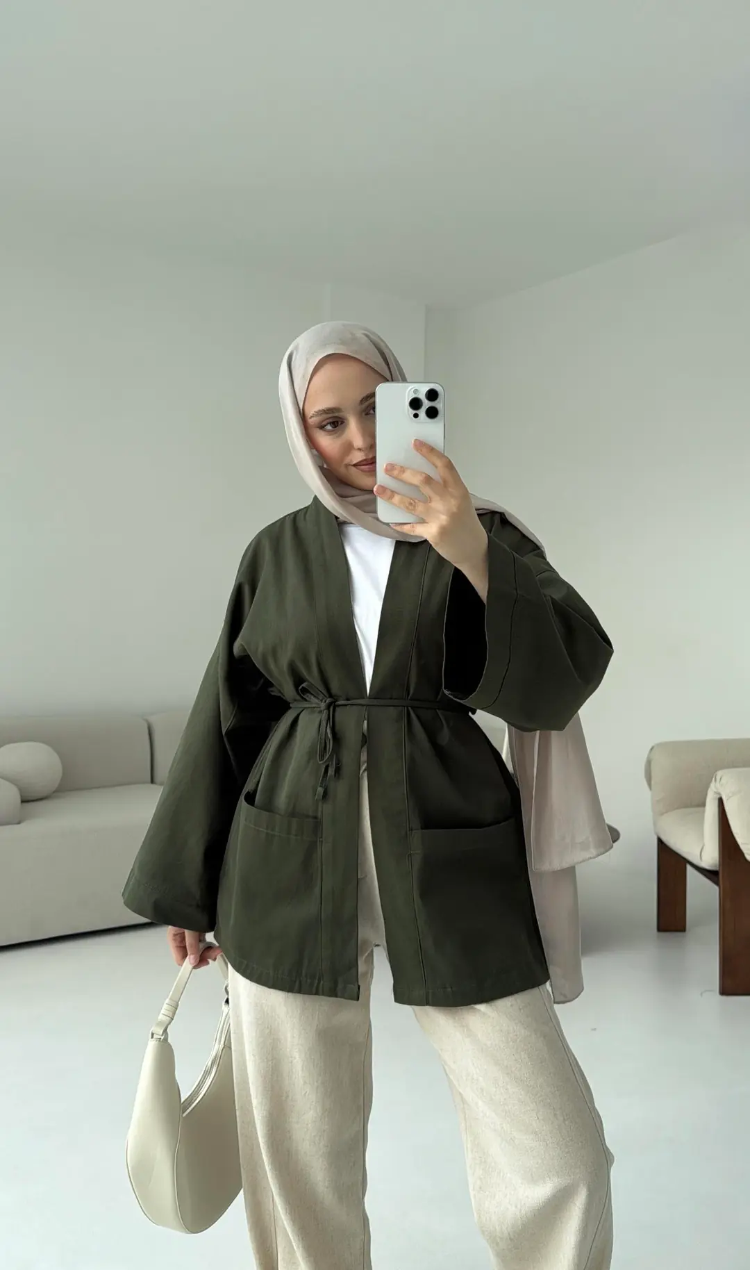 Pamuk Gabardin Kimono Haki