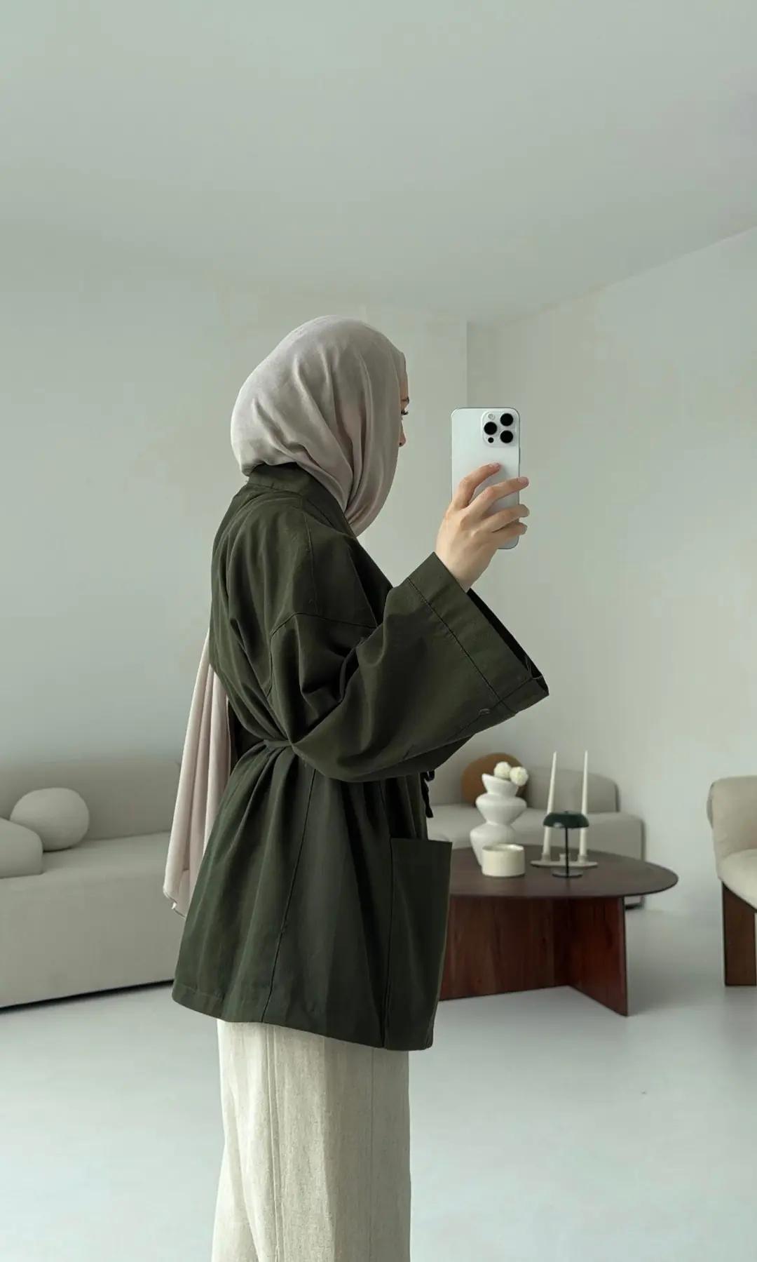 Pamuk Gabardin Kimono Haki