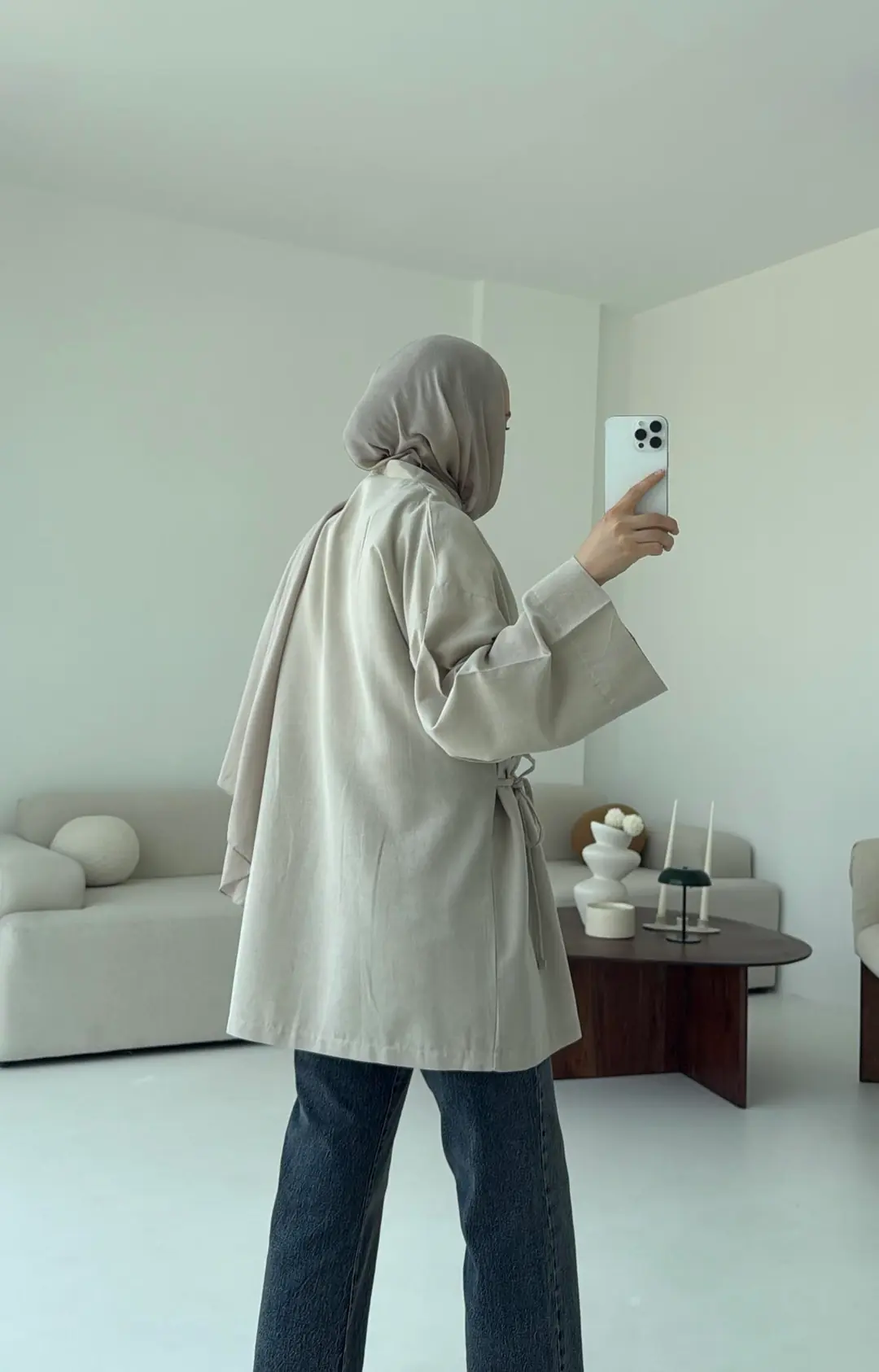 Pamuk Keten Yandan Bağlamalı Kimono Taş