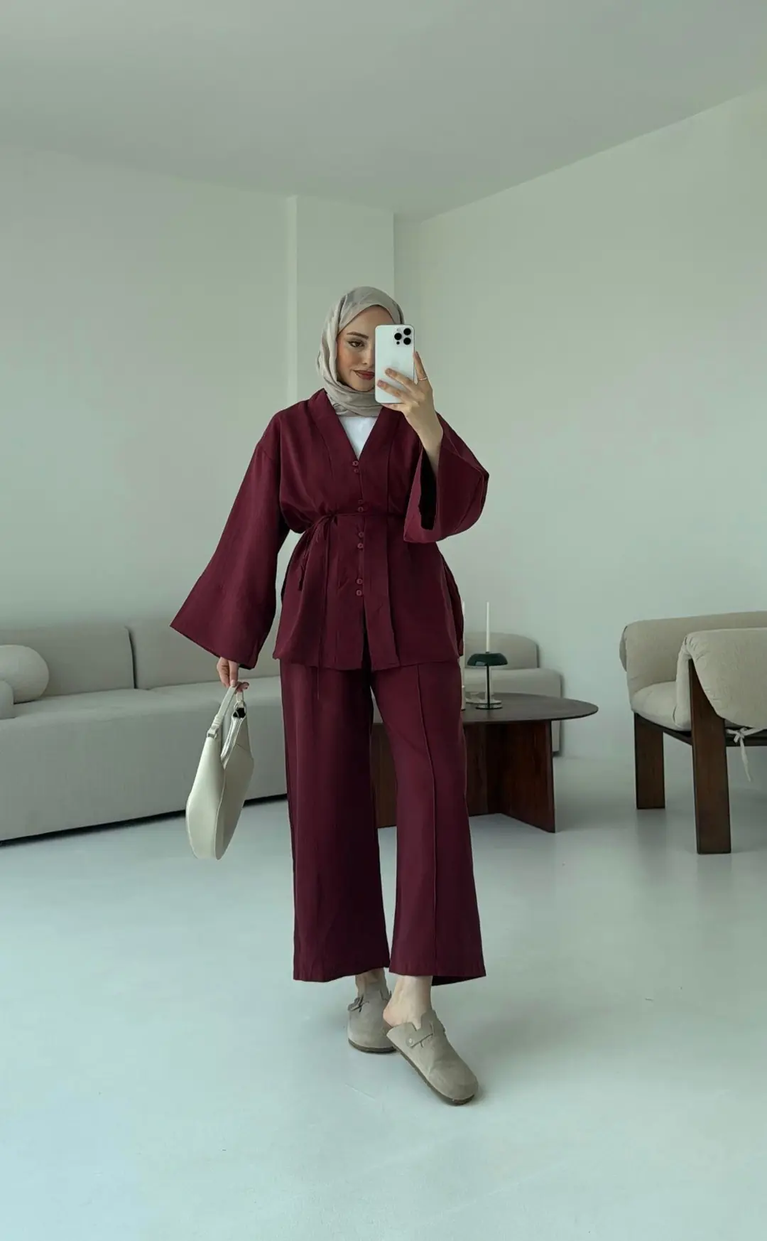 Şal Yaka Düğmeli Takım Bordo