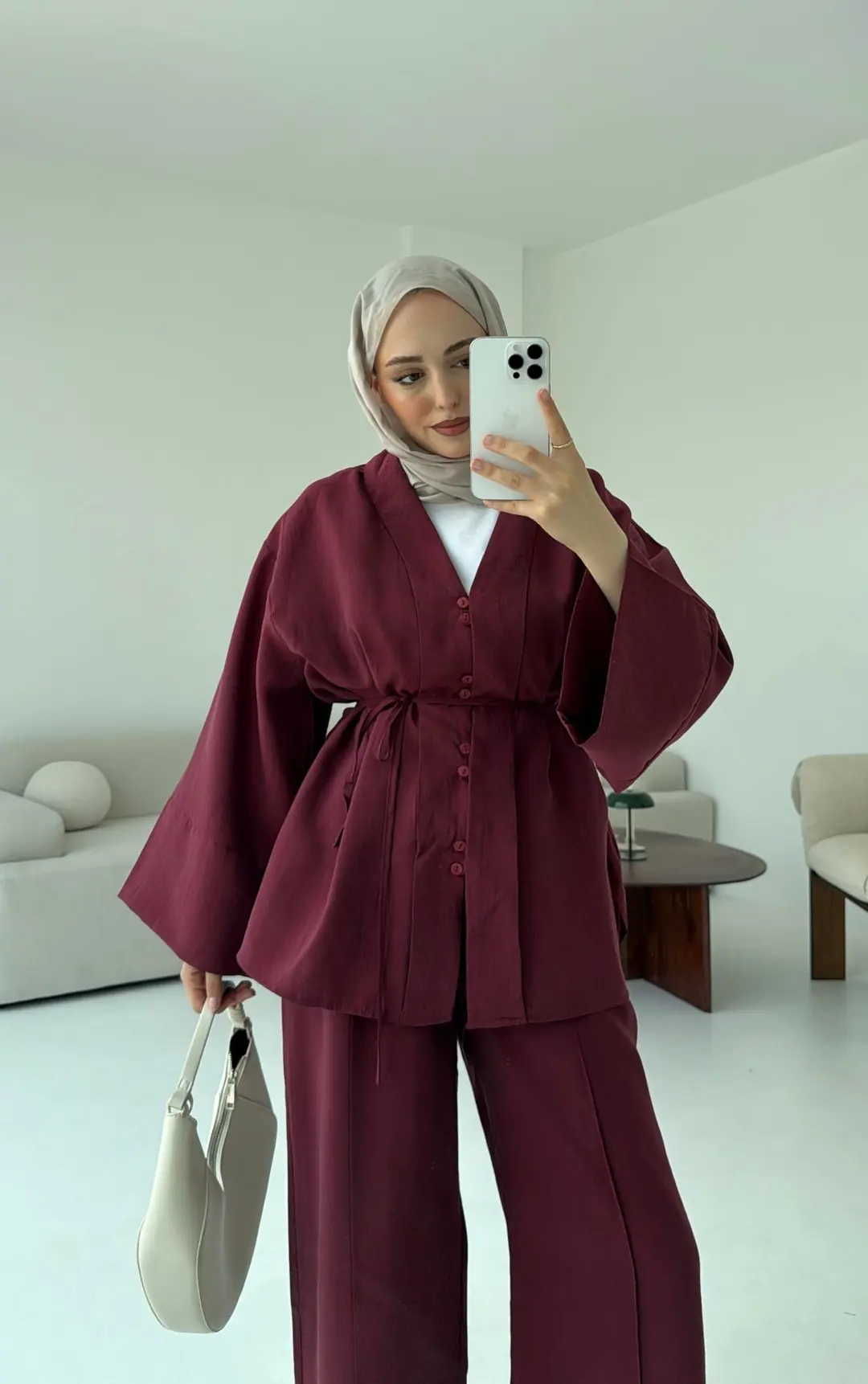 Şal Yaka Düğmeli Takım Bordo