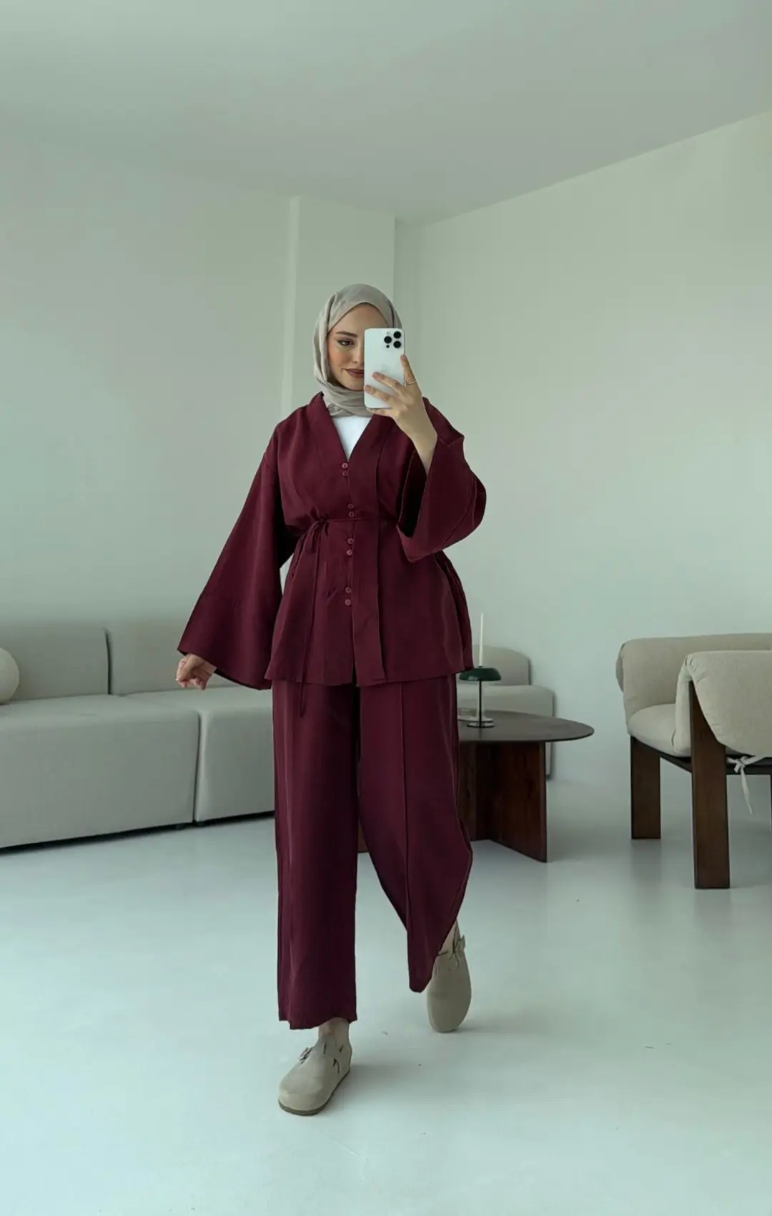 Şal Yaka Düğmeli Takım Bordo