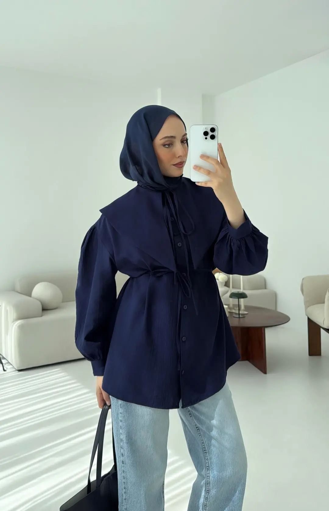 Bebe Yaka Bağlamalı Gömlek  Lacivert