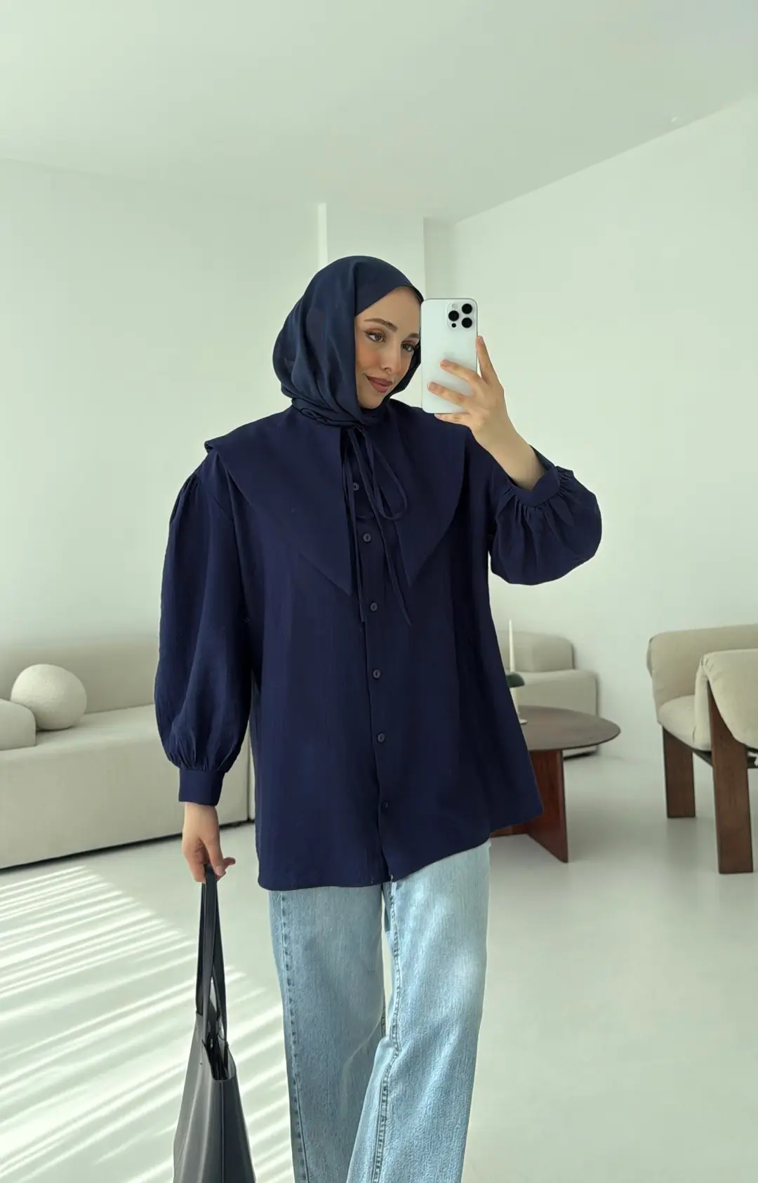 Bebe Yaka Bağlamalı Gömlek  Lacivert