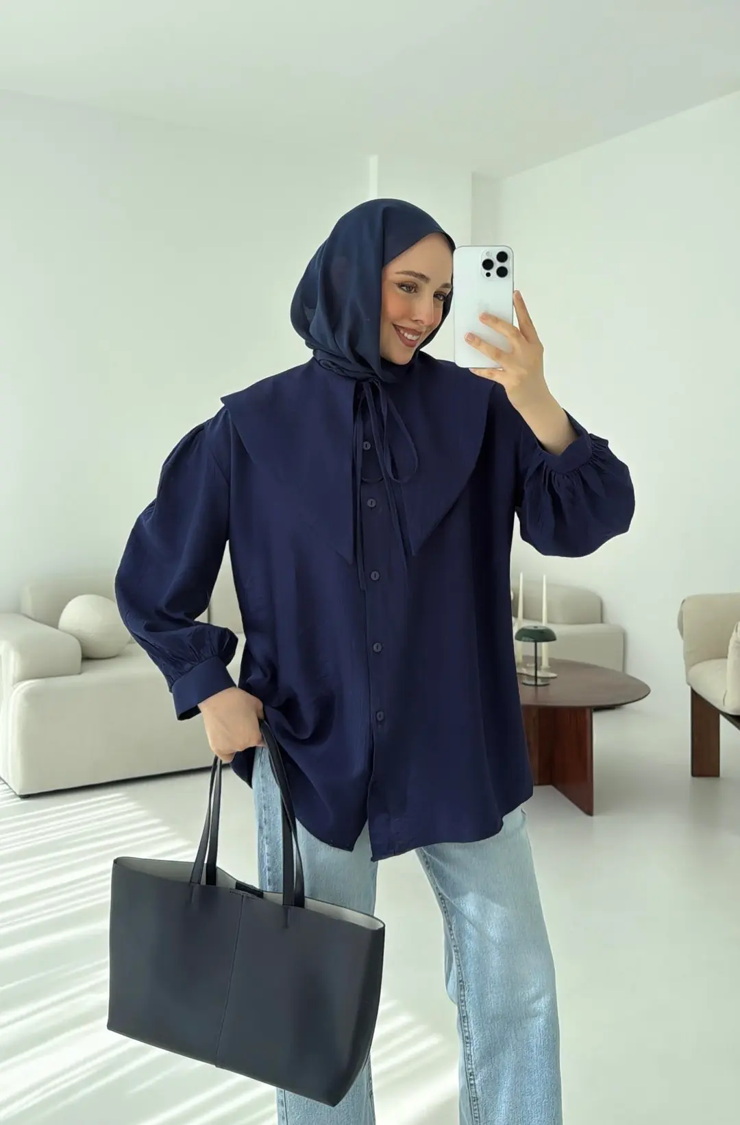 Bebe Yaka Bağlamalı Gömlek  Lacivert