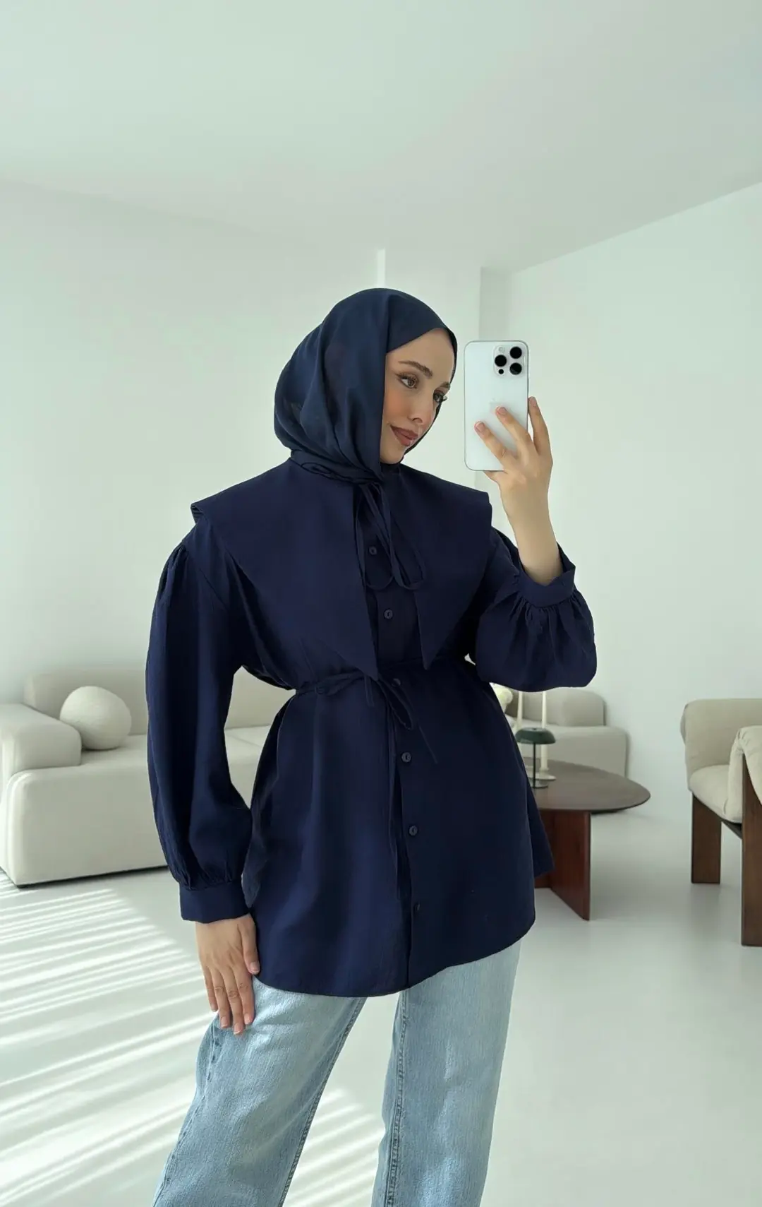 Bebe Yaka Bağlamalı Gömlek  Lacivert
