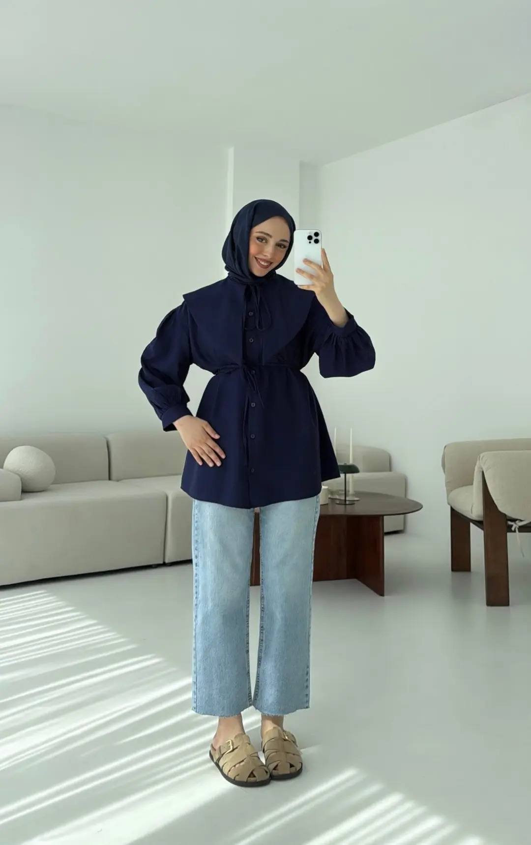 Bebe Yaka Bağlamalı Gömlek  Lacivert