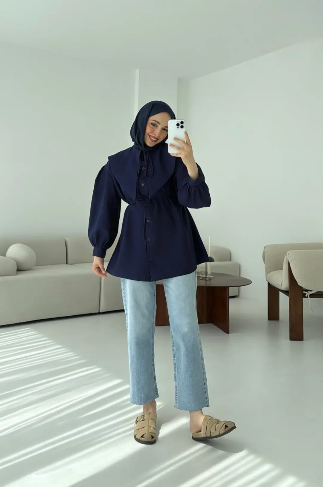 Bebe Yaka Bağlamalı Gömlek  Lacivert