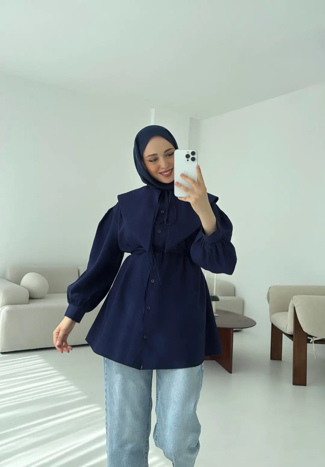 Bebe Yaka Bağlamalı Gömlek  Lacivert
