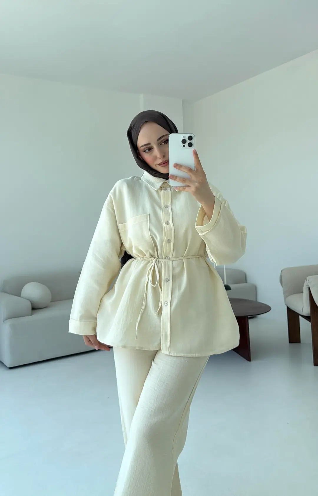 Müslin Pantolon Takım Bej