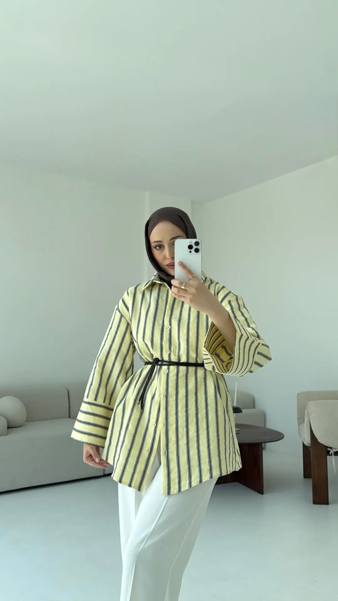Çizgili Bağlamalı Gömlek Sarı