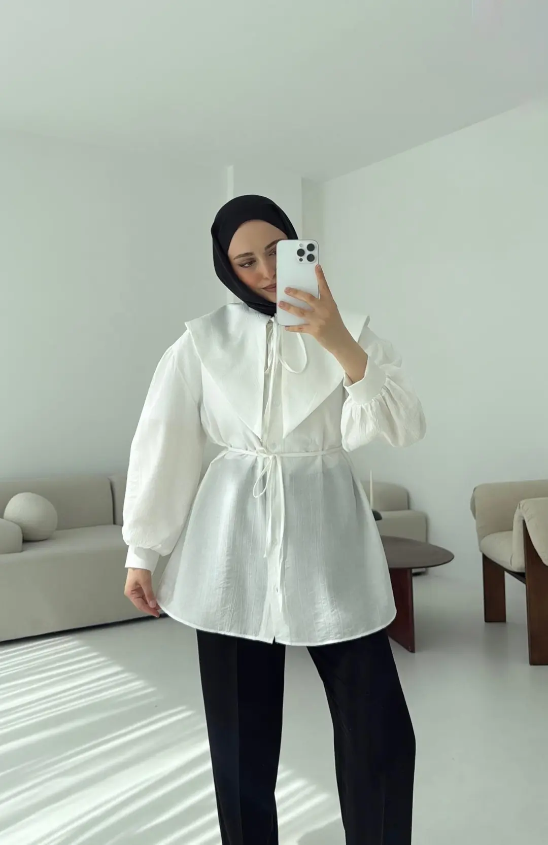 Bebe Yaka Bağlamalı Gömlek Beyaz