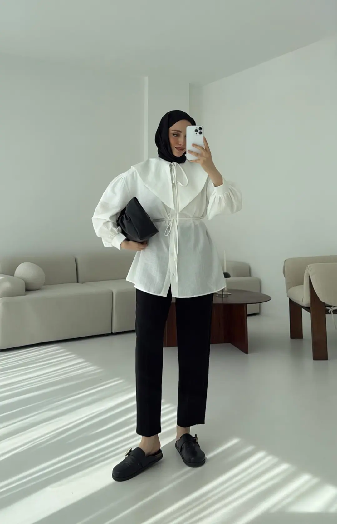Bebe Yaka Bağlamalı Gömlek Beyaz