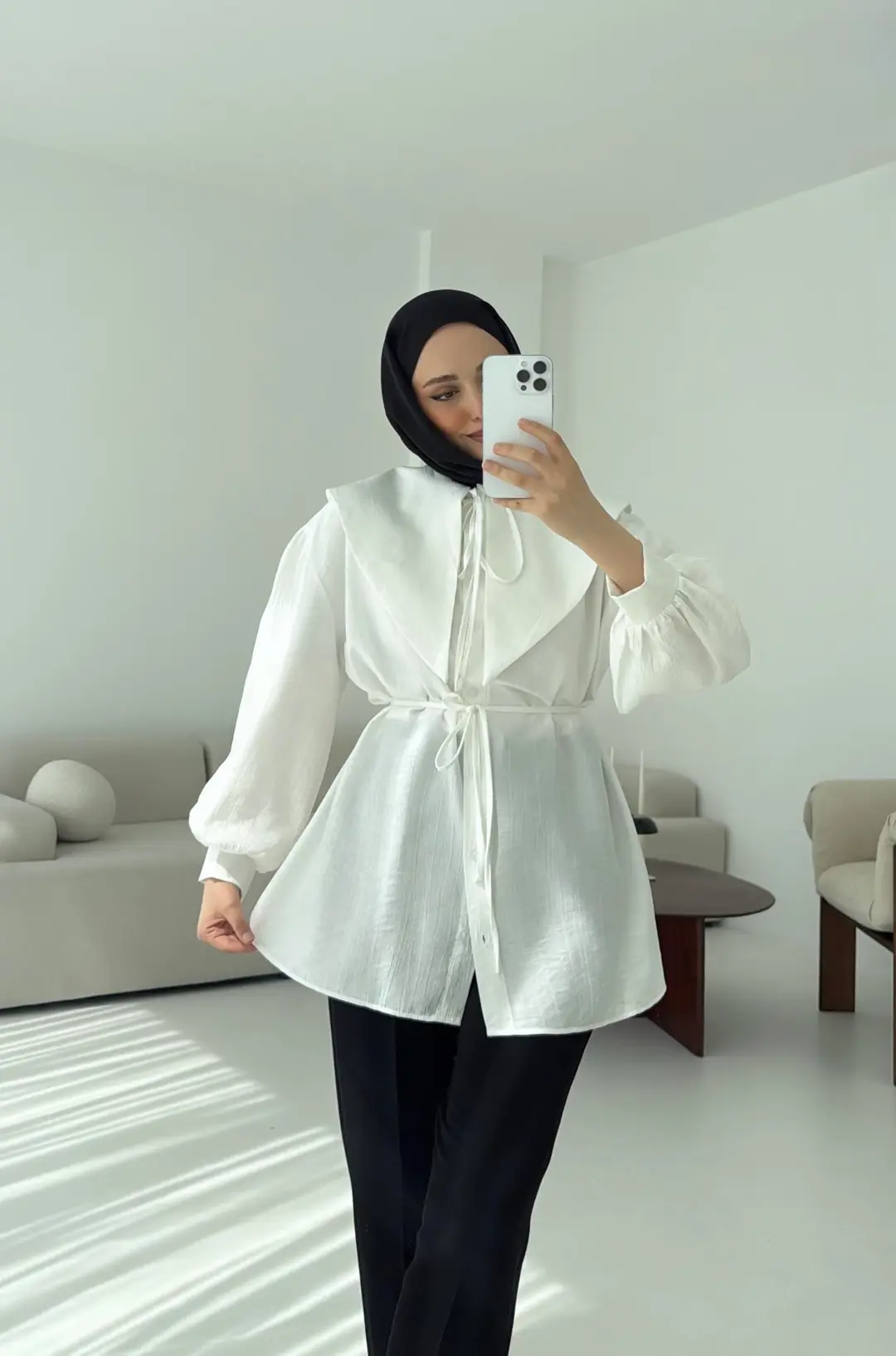 Bebe Yaka Bağlamalı Gömlek Beyaz