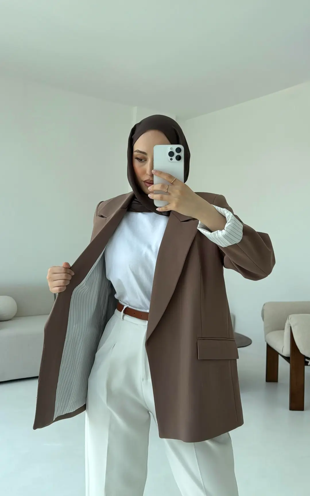 Kolu Katlamalı Blazer Kahve