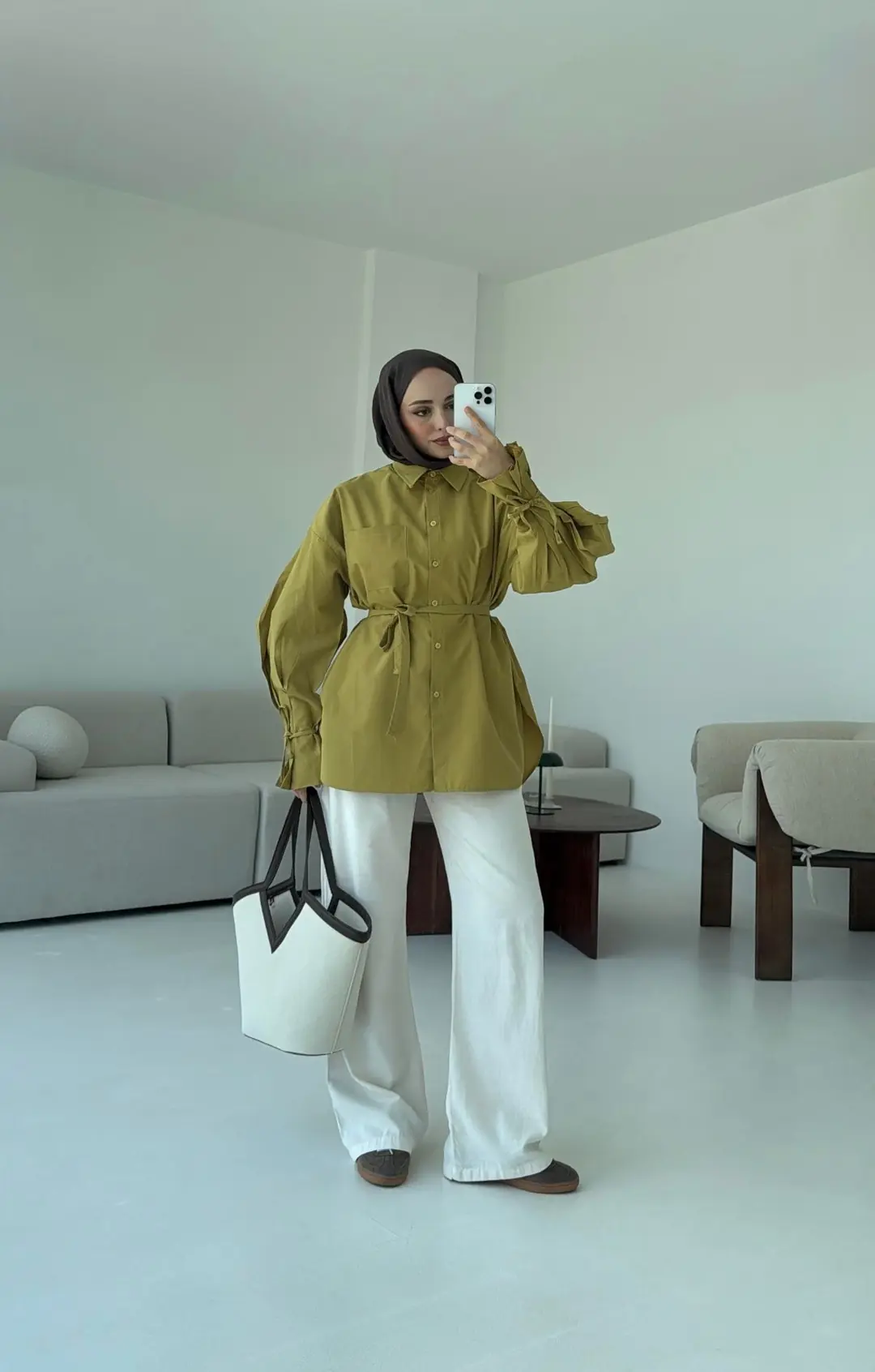 Kol Detay Tasarım Gömlek Olive