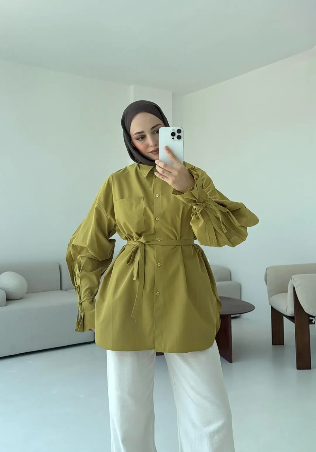 Kol Detay Tasarım Gömlek Olive