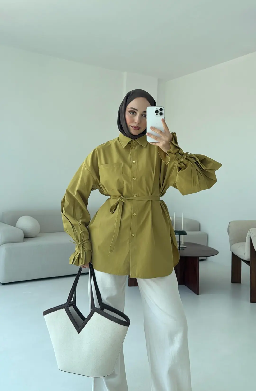 Kol Detay Tasarım Gömlek Olive