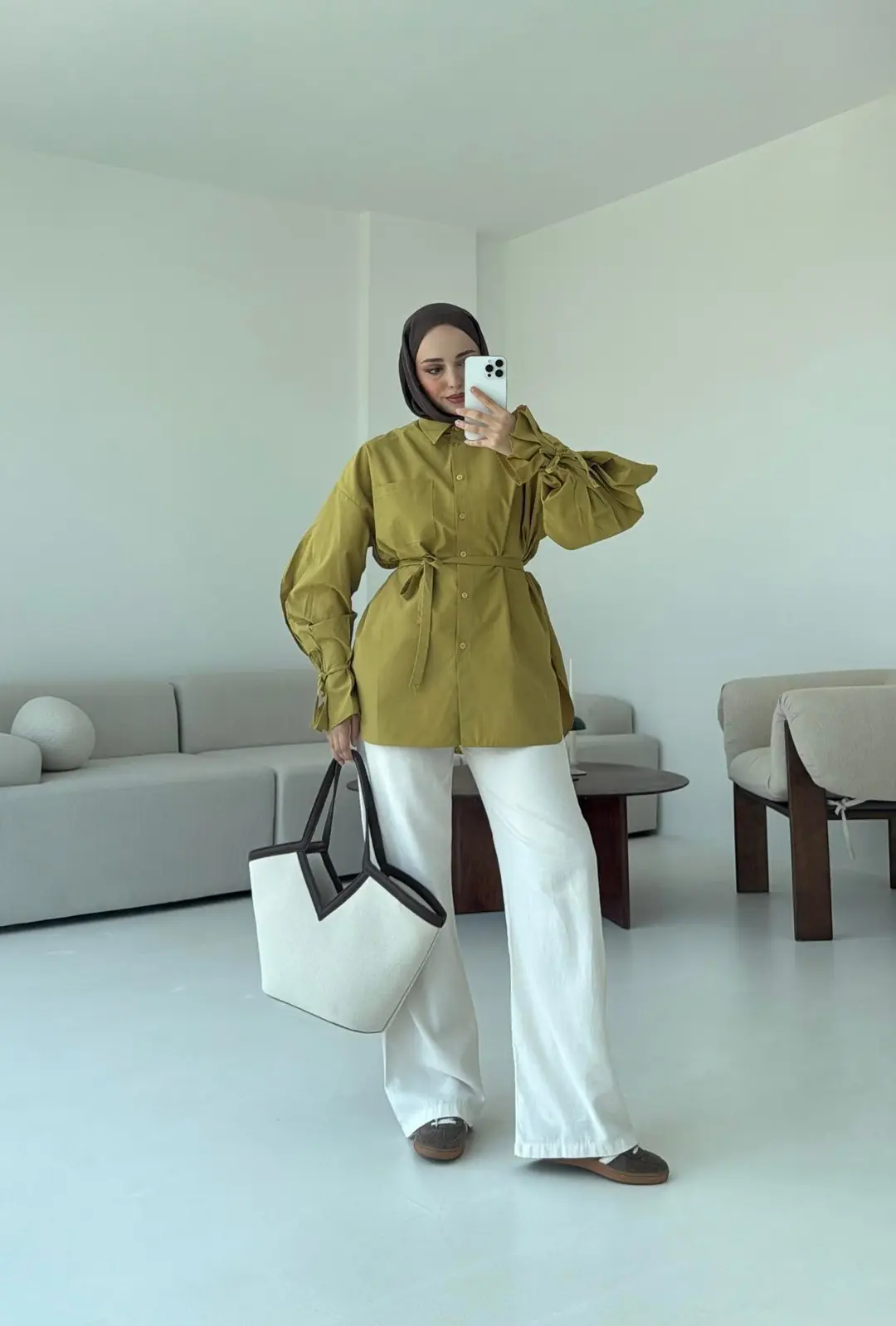 Kol Detay Tasarım Gömlek Olive