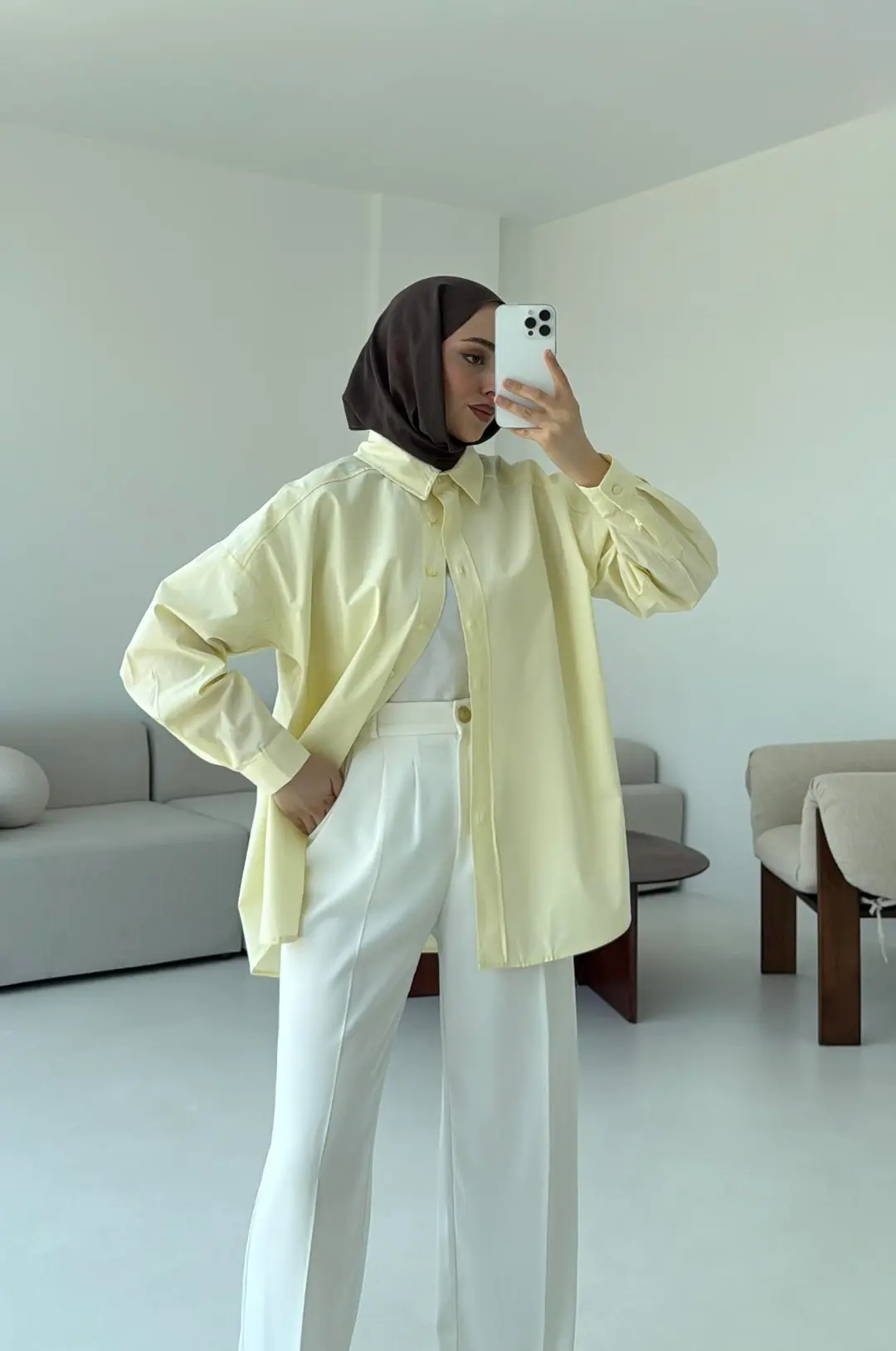Poplin Oversize Gömlek Sarı