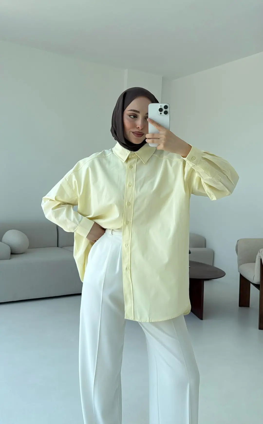 Poplin Oversize Gömlek Sarı