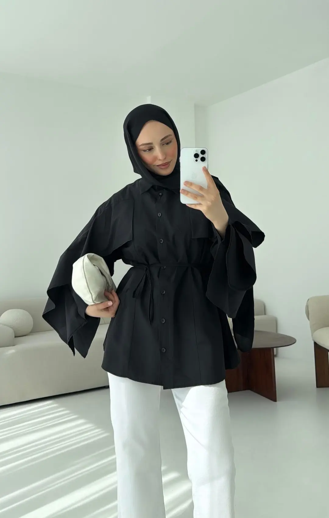 Detaylı Poplin Gömlek Siyah