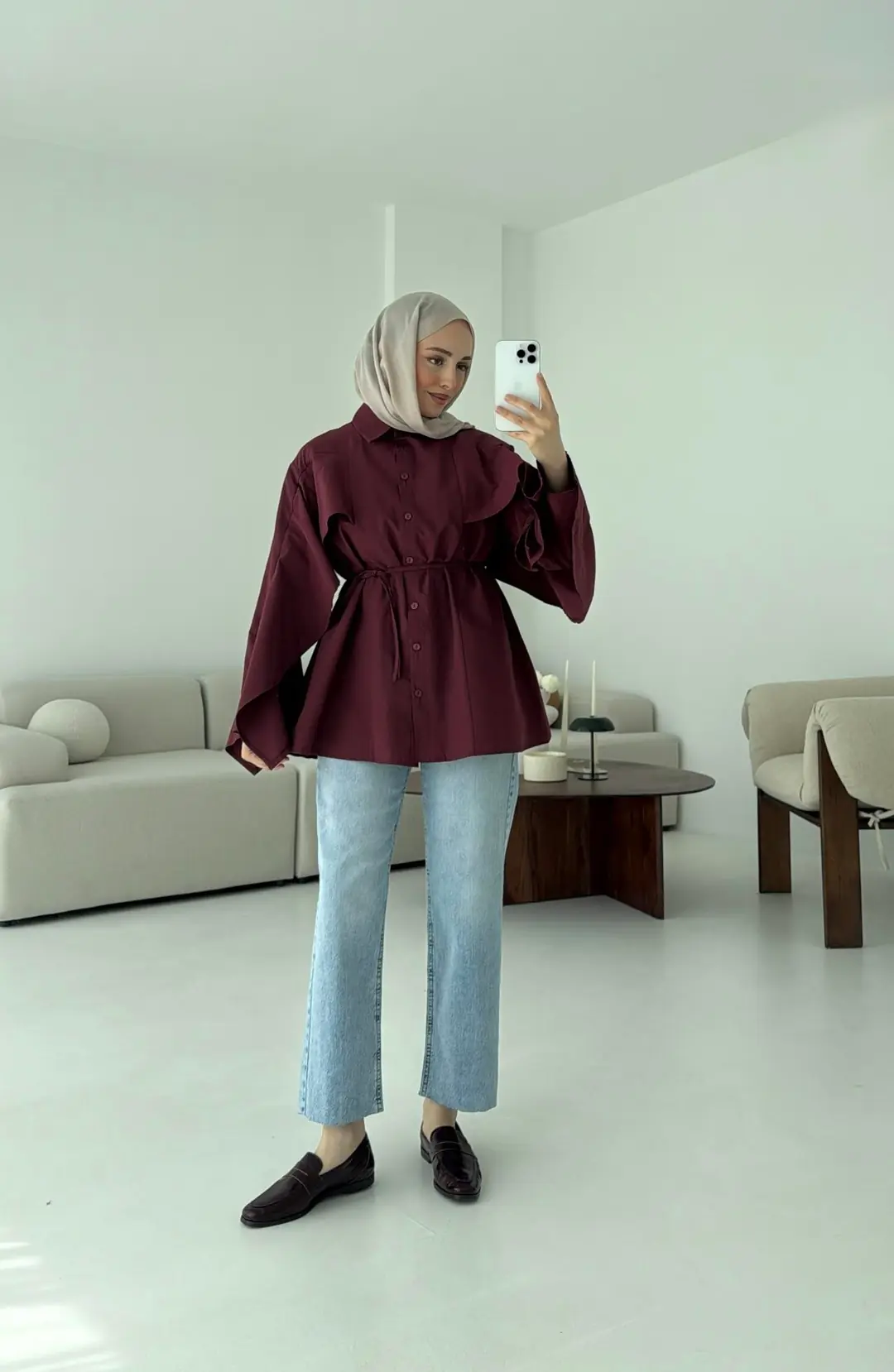Detaylı Poplin Gömlek Bordo