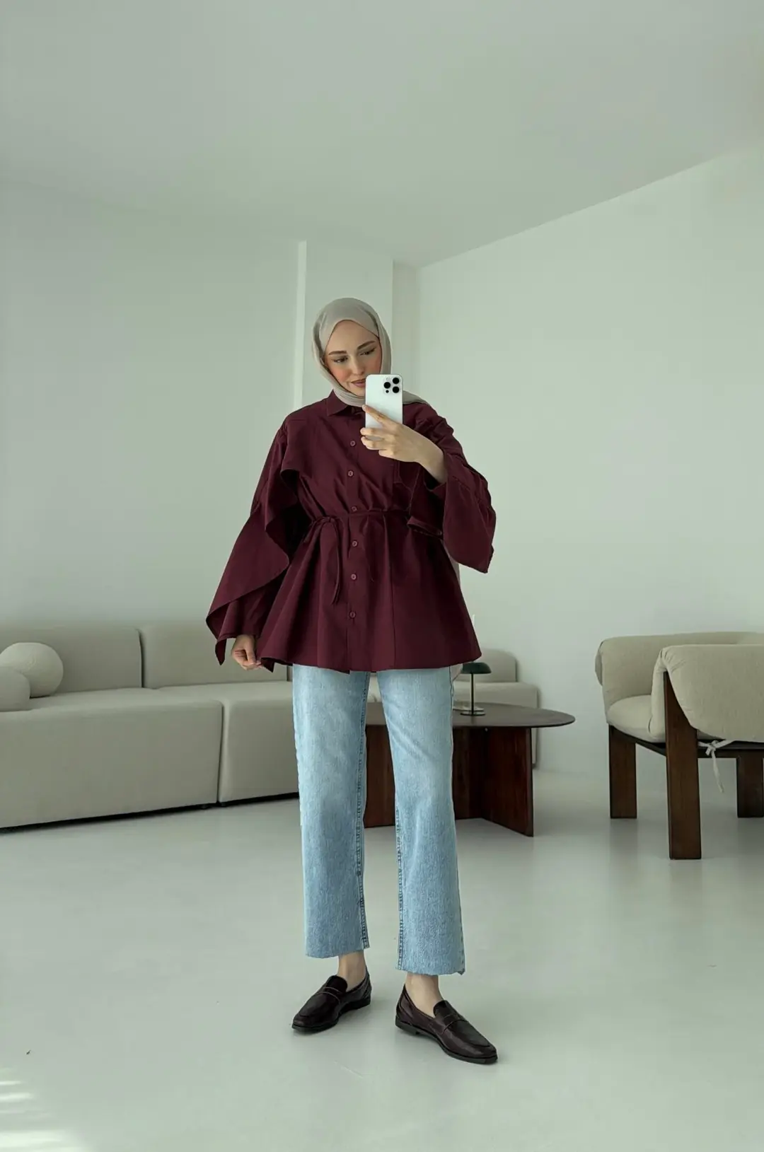 Detaylı Poplin Gömlek Bordo