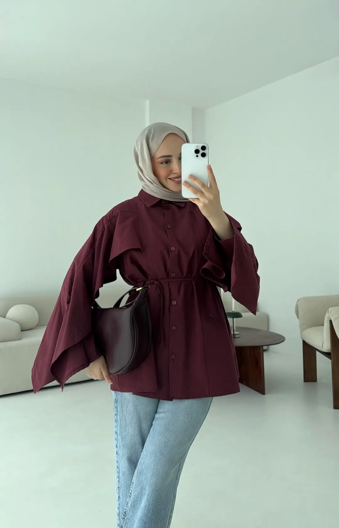 Detaylı Poplin Gömlek Bordo