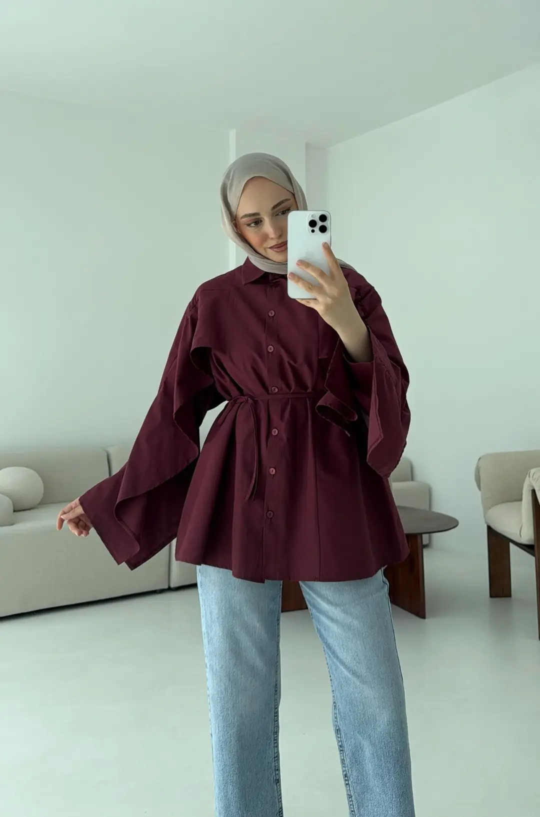 Detaylı Poplin Gömlek Bordo
