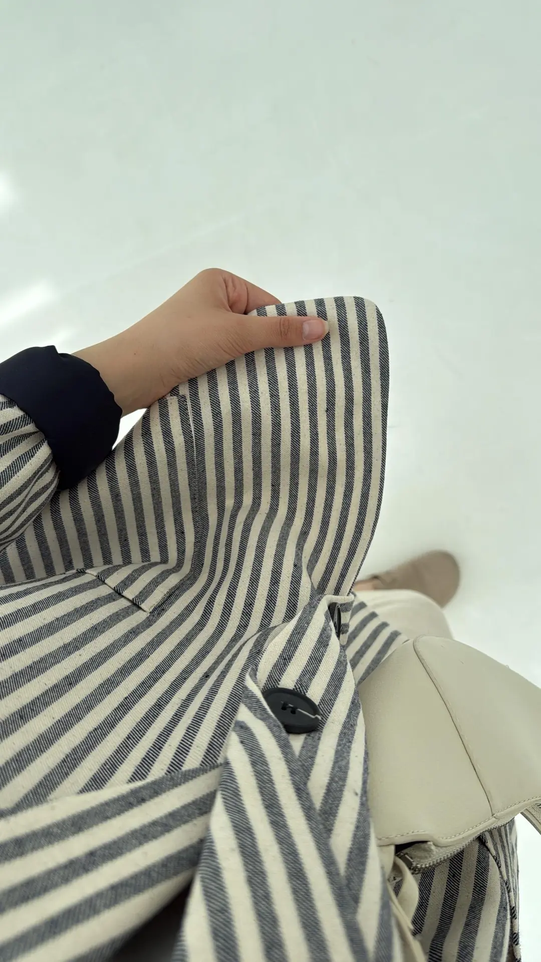 Çizgili Keten Lacivert Blazer Ceket