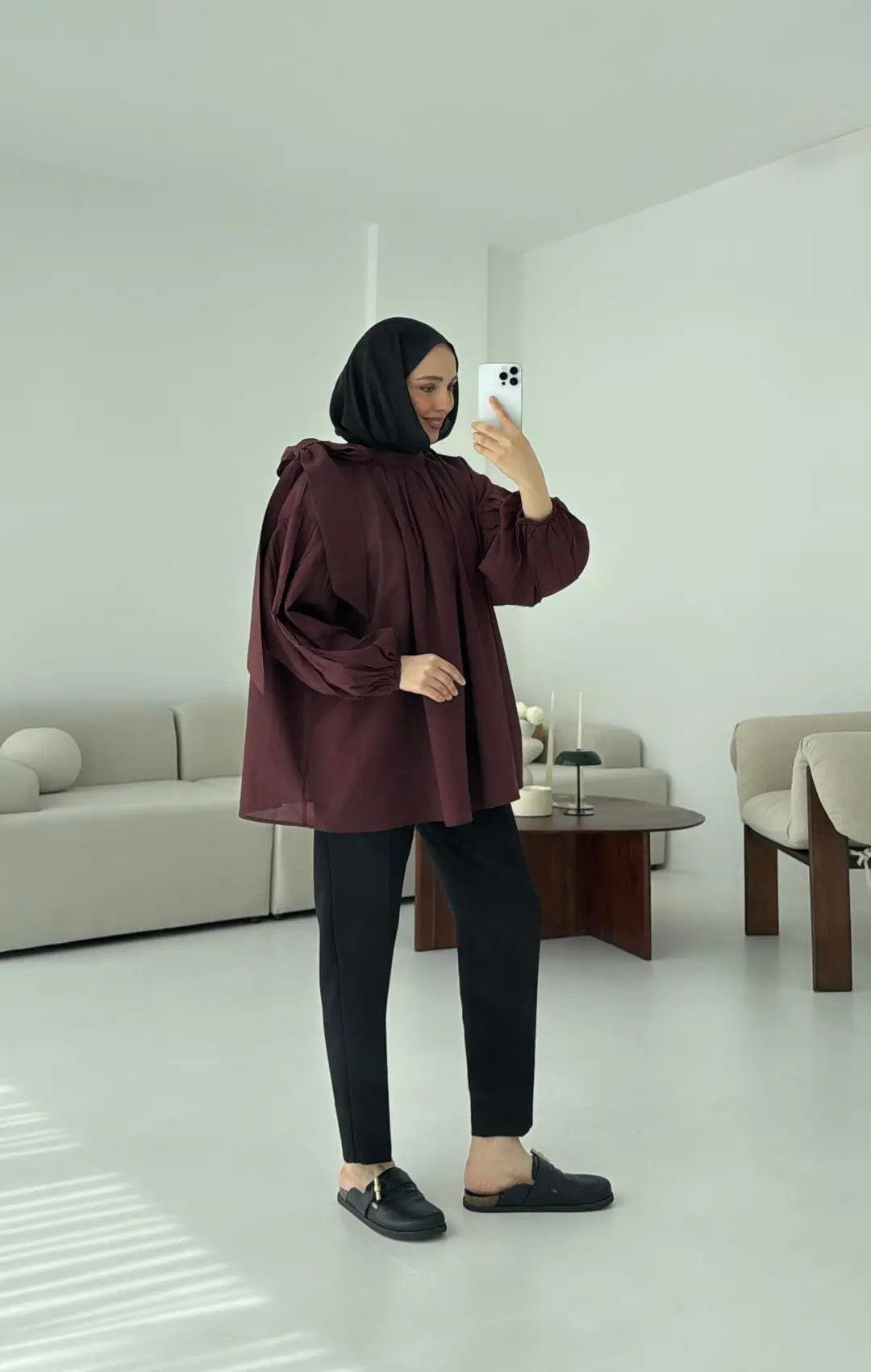 Detaylı Vual Kumaş Gömlek Bordo