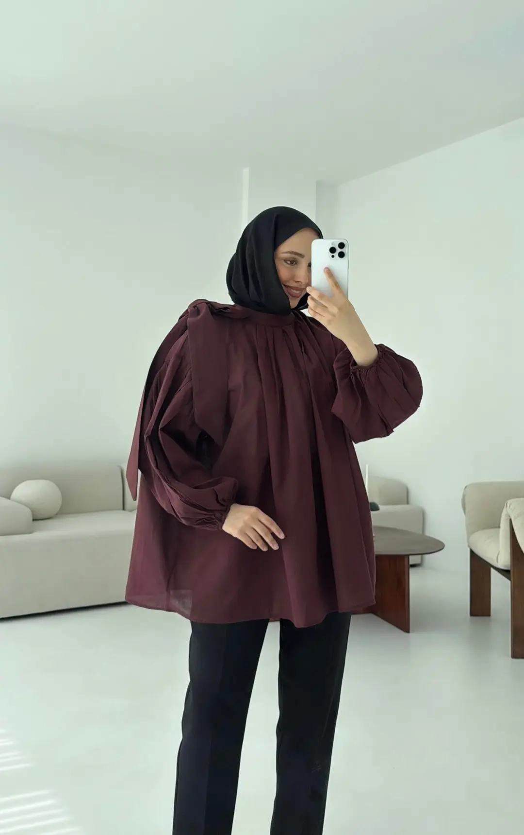 Detaylı Vual Kumaş Gömlek Bordo