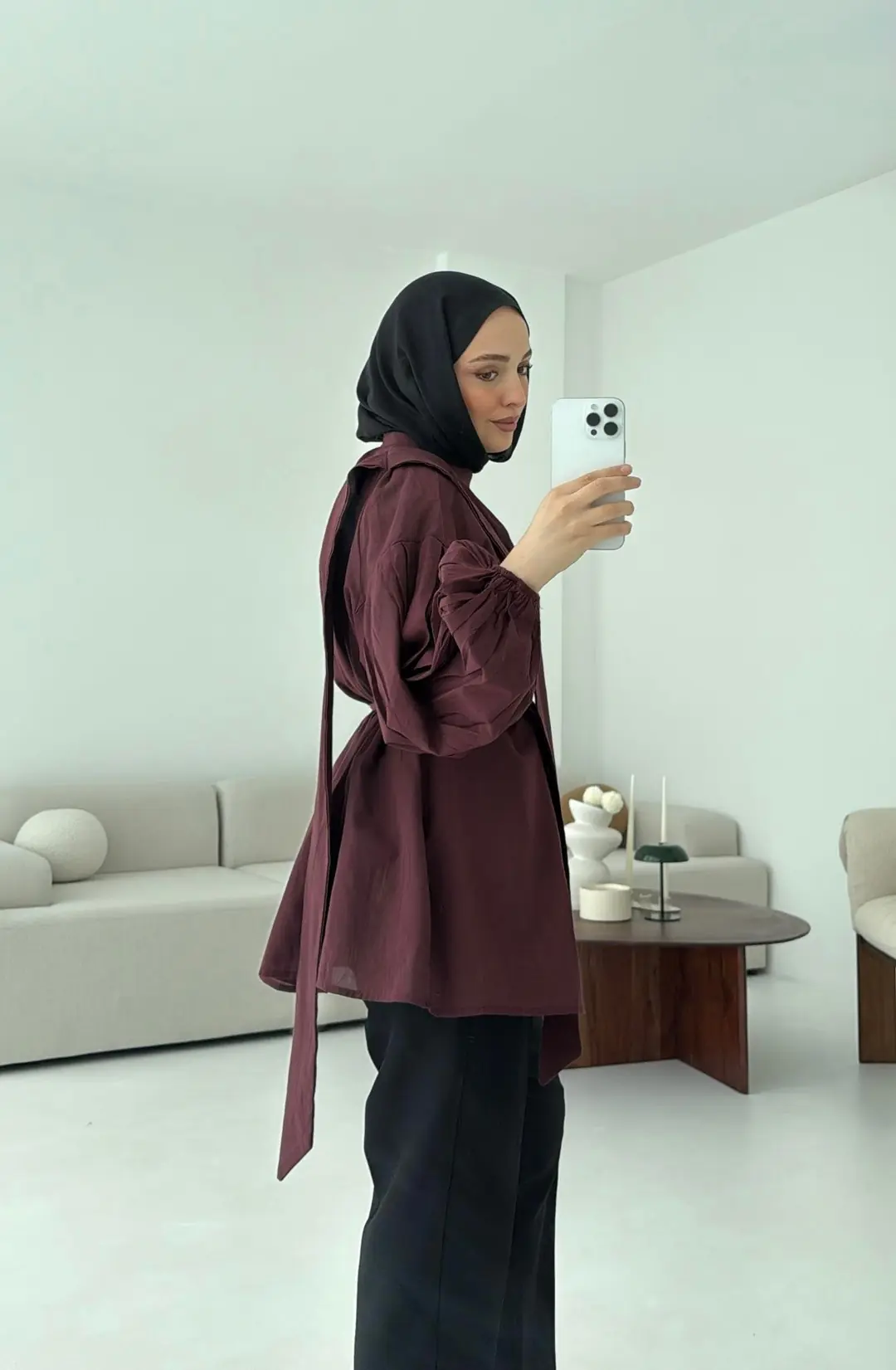 Detaylı Vual Kumaş Gömlek Bordo