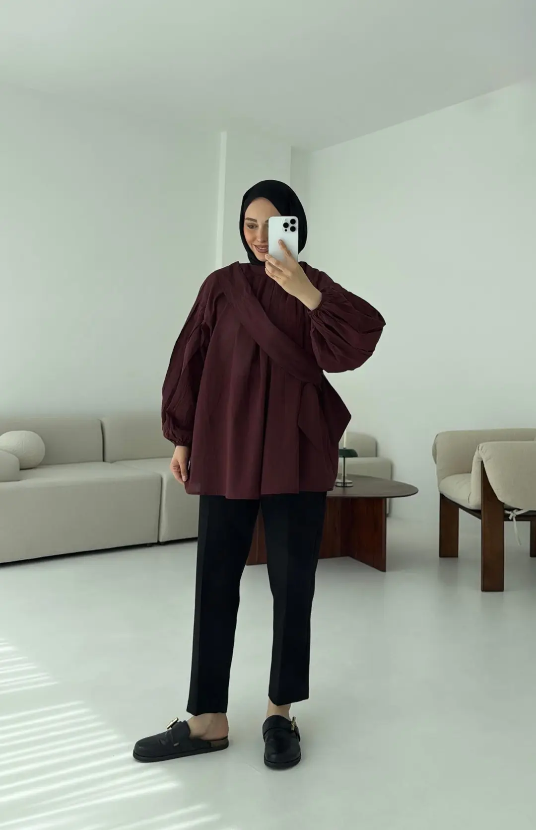 Detaylı Vual Kumaş Gömlek Bordo