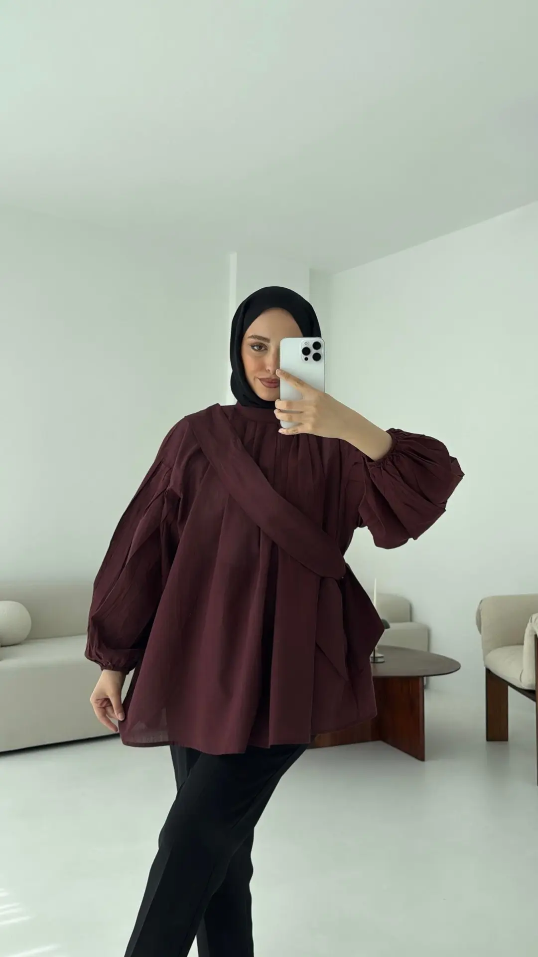 Detaylı Vual Kumaş Gömlek Bordo