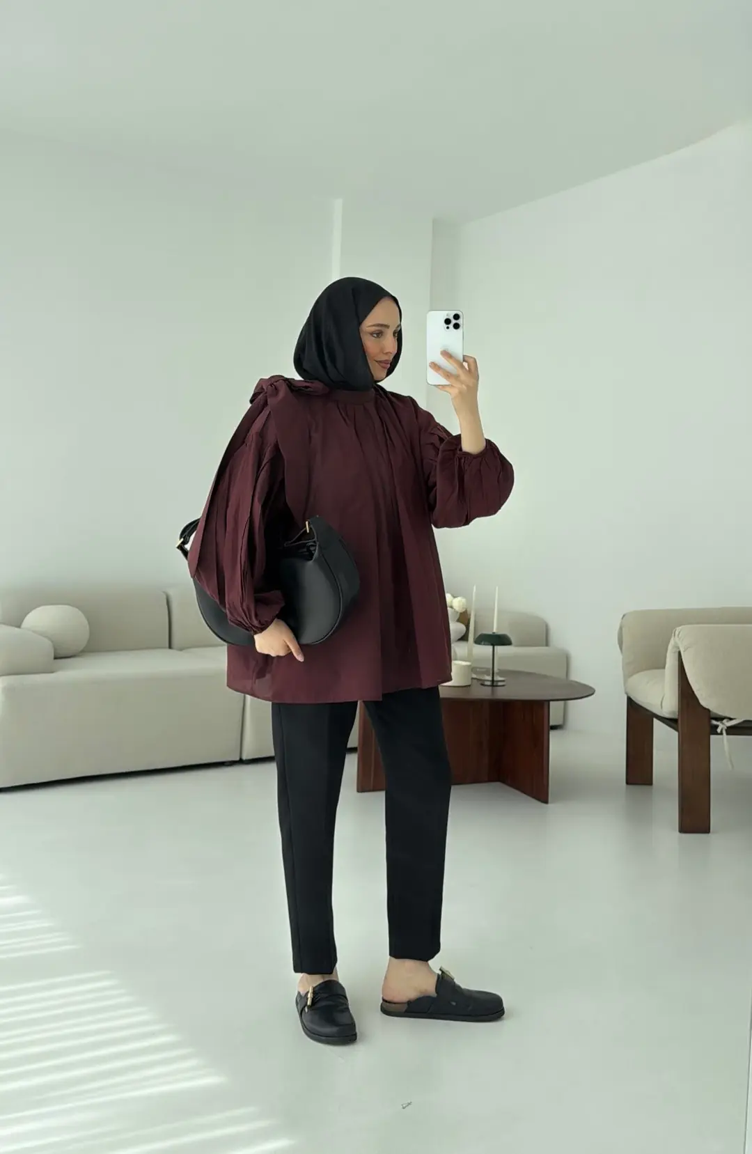 Detaylı Vual Kumaş Gömlek Bordo
