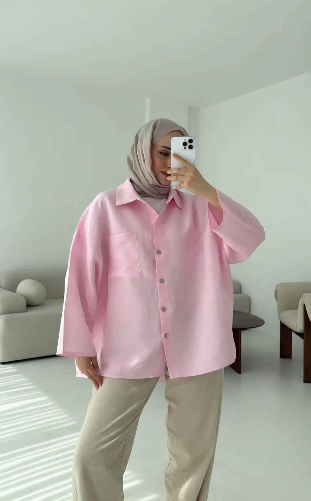 Pembe Oversize Gömlek
