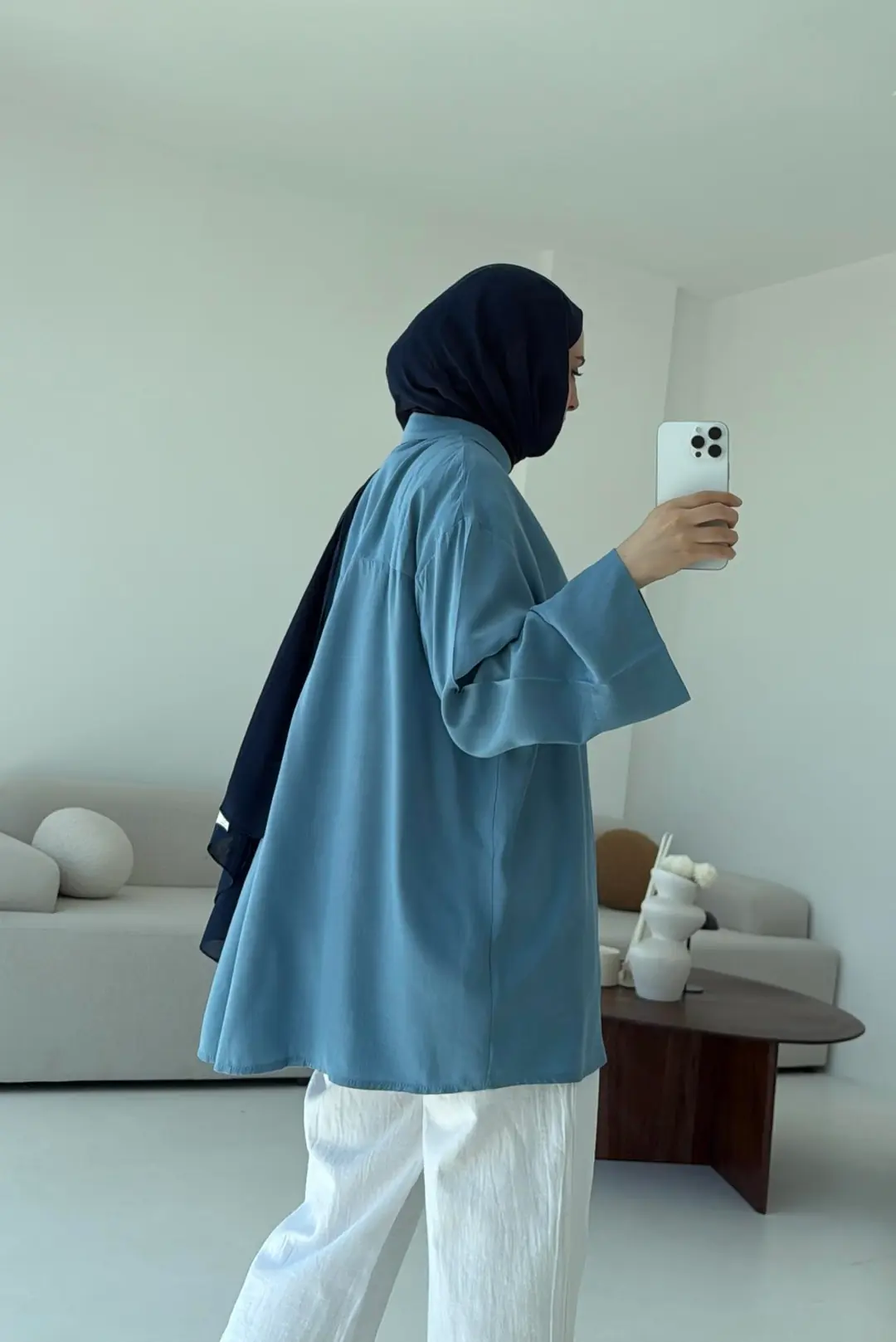 Tencel Yıkamalı Gömlek Mavi