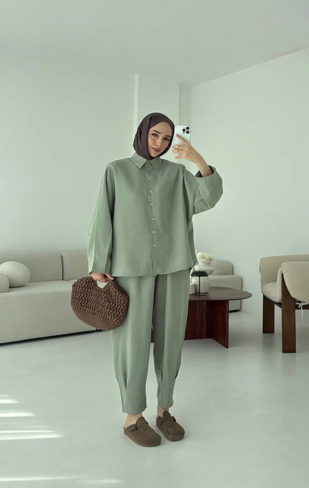 Pens Detay Tencel Takım Mint Yeşili